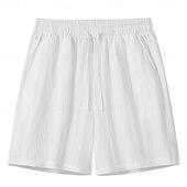 cheap Cotton Linen Shorts-Men's Shorts Summer Shorts Tencel Linen Shorts Beach Shorts Drawstring Elastic Waist Plain Comfort Soft Short Daily Outdoor Beach Fashion Casual Black White Inelastic
