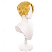 voordelige Anime pruiken-Anime pruik met korte gouden middenscheiding in oceaanavonturiersstijl voor cosplayfeestjes
