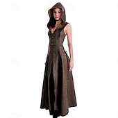 abordables Vestido-Medieval Renacimiento Vestidos Hada Ranger Escote en Pico Disfraz Mujer Fantasía Víspera de Todos los Santos Carnaval Mascarada Feria del Renacimiento Fiesta temática retro Adulto Vestido