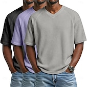 economico T-shirt in maglia waffle-3 pezzi t-shirt da uomo waffle maglietta a maniche corte scollo a V estate tinta unita testurizzata alla moda designer casual multipack maniche raglan casual quotidiano esterno blu bianco maglietta