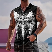  Herren Templer Kreuz Hemd Knopfhemd Ärmelloses Shirt Ärmellos Dunkler Gothic-Stil Outdoor Lässig Sommer Frühling Umlegekragen 3D-Druck Zwei Fronttaschen Blau Weiß 1 Schwarz Weiß Purpur
