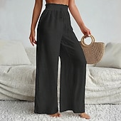 voordelige wijde pijpen en hoge taille-Dames Broek Vrijetijdsbroek Zomerbroek Strandbroeken Vakantie Modieus Casual / Dagelijks Volledige lengte Hoge taille Effen Kleur Effen Trekkoord Breed Been Elastische tailleband Comfort Zacht Ademend