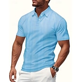 abordables Polo classique pour homme-Homme Polo Texturé Occasionnel Rue Revers Manche Courte Basique Moderne Uni Rayures Boutons Tricot Été Printemps Coupe régulière Noir Blanche Rouge Bordeaux Gris Claire Abricot Bleu clair Polo