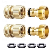 abordables Arrosage et irrigation-2 jeux de raccords rapides pour tuyau d'arrosage, en laiton massif robuste de 3/4 pouce, raccords universels étanches pour une connexion facile du tuyau d'arrosage