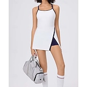 baratos Vestido Feminino-Mulheres Cor Sólida Vestido de tênis com shorts Vestido esportivo Sem Manga Bolsos Elástico Redutor de Suor Respirável Tênis Pickleball Corrida Halter pescoço Vestidos Branco Vermelho Azul Marinho