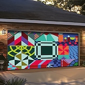 cheap Garage &amp; Door Banners-2026 Global Soccer Tournament Abstract Geometric Shapes Colorful Mosaic Patchwork Garage Door Banner Mural Outdoor House Yard Decor Modern Art Sports Fan Celebration Backdrop Large Sign