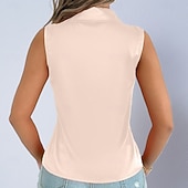 cheap Plain Blouses-Women's Shirt Satin Blouse Dress Shirt Button Up Shirt Solid Color Plain Elegant Fashion Casual Sleeveless Turndown Regular Tops Daily Office Work Black White Yellow Red Purple Summer Spring Fall