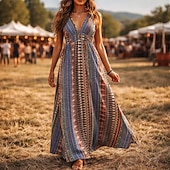 economico Vestiti-Stile Boho Retrò Vintage Boho Lunghezza lunga Vestito Senza maniche Stile Boho Scollo a V Costume Per donna Mascherata Festival Musicale Festa a tema retrò Adulti Vestito Estate