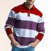  Herren Horizontale Streifen Rugby-Poloshirt Langarm Polo-Shirts Hemden mit Kragen Lässig Outdoor Athleisure 3D-Druck Frühling Herbst Blau Rote Braun