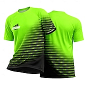 お買い得  ランニングTシャツとタンクトップ-男性用 サッカーユニフォーム 幾何学模様 勾配 文字＆番号 ランニングトップ アスレチックTシャツ 夏 半袖 UPF 50 速乾性 吸汗性 高通気性 トーナメント サッカー ジム ランニング しつけ用品 スポーツ グリーンとブラック スポーツウェア アクティブウェア
