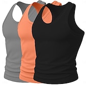 baratos Tops de ginásio-Homens Malha Íntima Camiseta Interior camisa sem manga camisa muscular Sem Manga Decote em U Profundo Scoop pescoço Decote em U Verão Côr Sólida Pit Strip Moda Designer Esportivo 3 Peças Estriado Puro