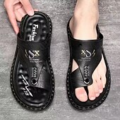 abordables Sandalias de Vacaciones-Sandalias de hombre de piel sintética marrón: calzado informal de verano, correa ajustable, ideales para viajes al aire libre y para el día a día.