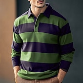 economico Polo da rugby da uomo-Per uomo Strisce orizzontali Polo da rugby Manica Lunga Magliette polo Camicie con Colletto Casual All'aperto Scuola Athleisure Stampa 3D Primavera Autunno Inverno Marrone Verde Verde militare