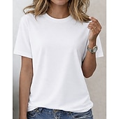  Mujer Talla Grande Talla grande Camiseta Tee 100% Algodón Color sólido Elegante Básico Casual Manga Corta Cuello Barco Escote Redondo Tops regulares Diario Noche SAND Negro Blanco Gris Oscuro Marrón
