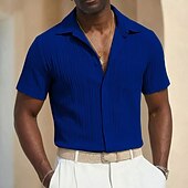 abordables camisa con botones para hombre-Hombre Camisa Camisa de verano Camisa casual Camisa de playa Abotonar la camisa Camisa Jacquard Blanco Manga Corta Plano Líneas / Olas Diseño Casual Ropa de calle Ropa Poliéster Moda Casual Cómodo