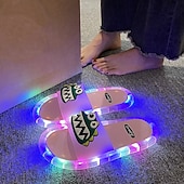 preiswerte Dekorative Lichter-Leuchtende Hausschuhe für Damen und Herren, Hausschuhe für drinnen, Hausschuhe aus Memory-Schaum, flauschig, fürs Schlafzimmer, niedlich, offene Zehen, rutschfest, Plateau-Sandalen für draußen,