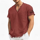 cheap Vacation Tropical T Shirts-Men's American Flag Sleeve Printed Linen Cotton Blend V-Neck T-Shirt Raw Edge Summer USA Patriotic Beach Tee Frayed Soft Fashion Designer Top S-3XL