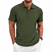 preiswerte Klassisches Poloshirt für Herren-Herren Zopfstrick-Poloshirt Textur Geschäft Urlaub Revers Kurzarm Mode Modern Einfach Knöpfe Atmungsaktiv Sommer Frühling Schwarz Weiß Wein Marineblau Grün Khaki Zopfstrick-Poloshirt