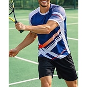 זול חולצת גברים-בגדי ריקוד גברים קולור בלוק סט ספורט חולצות ומכנסיים קצרים סט טניס שרוולים קצרים 2חלקים ייבוש מהיר מתיחה פתילת לחות נושם טניס גולף פיקלבול צווארון עגול קצר מכנסיים קצרים צמרות לבן כחול ים כחול בהיר