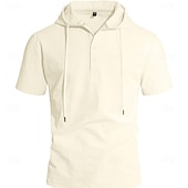 cheap Classic-Men's Shirt Linen Shirt Button Up Shirt Solid Color Casual Beach Black White Navy Blue Khaki Short Sleeve Hoodie Summer Spring Clothing Apparel Buttons