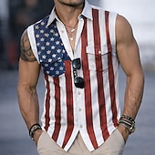  Herren 250. Jahrestag des Unabhängigkeitstages der USA am 4. Juli US Flagge Hemd Knopfhemd Ärmelloses Shirt Ärmellos Patriotisch Ferien Sommer Frühling Umlegekragen Zwei Fronttaschen Weiß Khaki