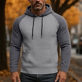 economico felpe con cappuccio da uomo di base-Per uomo Felpa con cappuccio Felpa con cappuccio a nido d'ape Aalbicocca Grigio 2 # Grigio 3# Nero Grigio chiaro Con Cappuccio Colletto Mao Semplice Patchwork Blocco di colore Casuale Quotidiano