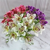 preiswerte Künstliche Blume-10 künstliche Phalaenopsis-Orchideen (kleine Cattleya-Blüten), verstellbare Stiele, realistische Blüten für Heim- und Eventdekoration, festliche Blumenarrangements und Außendekoration