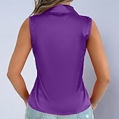 cheap Plain Blouses-Women's Shirt Satin Blouse Dress Shirt Button Up Shirt Solid Color Plain Elegant Fashion Casual Sleeveless Turndown Regular Tops Daily Office Work Black White Yellow Red Purple Summer Spring Fall
