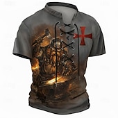  قميص رجال الصليبيين الفايكنج القزم الحداد العصور الوسطى قميص تي شيرت بطباعة شاملة حبل رقبة عتيق بأكمام قصيرة ملابس الشارع مصمم