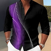 Χαμηλού Κόστους Γεωμετρικά σχήματα-Ανδρικά Γεωμετρικό Βαθμίδα Κύματα Πουκάμισο Πουκάμισο με γιακά Μακρυμάνικο Μόδα Casual Καθημερινή Ένδυση Αργίες Άνοιξη Φθινόπωρο Μανδαρίνο Κολλάρο Κορδέλα Κολάρο 3D εκτύπωση Πουκάμισα με κουμπιά