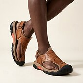 baratos sandálias de exterior-Sandálias masculinas marrons estilo pescador, com bico fechado, ideais para caminhadas ao ar livre, respiráveis e confortáveis, perfeitas para viagens, trilhas, férias de verão, momentos de lazer ao ar livre e uso casual no dia a dia.
