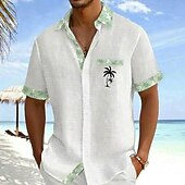 preiswerte Tropische Pflanzen-Herren Kokospalme Tropische Pflanzen Blumen Hemd Hawaiihemden Alohahemd Kurzarm Hawaiianisch Urlaub Ferien Sommer Umlegekragen 3D-Druck Eine Tasche vorne Leinenähnliches Hemd Blau Gelb Rosa Grün
