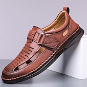 abordables Sandalias casuales-Zapatos casuales de piel sintética para hombre: parte superior perforada transpirable, comodidad sin cordones, estilo veraniego ligero, perfectos para salidas informales, uso diario y entornos de oficina relajados.