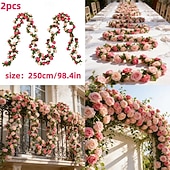 abordables Flores artificiales-Guirnalda de rosas artificiales dobles de primavera de 196,8 pulgadas (2 piezas), extralarga, de 196,8 pulgadas (50 cm). Ideal para arcos florales y arreglos para el Día de San Valentín, bodas,