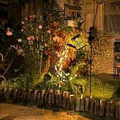 abordables Luces de camino y linternas-1 regadera hueca de metal con forma de ángel solar para exteriores, lámpara de proyección impermeable IP44, decoración de villa, patio, camino de jardín, luz de paisaje de 63 cm para patio, patio