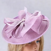 economico Fascinatori-Fascinator Sinamay Matrimonio Compleanno Elegante Vintage Carino Con Piuma Perle Copricapo Copricapo