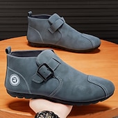 billige Slip-On hverdagsko-Grå herresko i kunstskinn med borrelås – lette, avslappede komfortsko for jobb, reise og hverdagsbruk