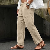 abordables Retro-Hombre Pantalones de lino Pantalones de verano Pantalones anchos Correa Bolsillo Cintura elástica Plano Comodidad Transpirable Longitud total Casual Diario Exterior Vacaciones Moda Negro Verde Trébol