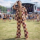 Χαμηλού Κόστους Ενδύματα-Σετ Ρετρό / Βίντατζ Δεκαετία '70 Παντελόνια Πουκάμισο Μακριά Μανίκια Χίπισσα Ντίσκο Καρώ / Gingham Φανταχτερή Φόρεμα Ανδρικά Απόκριες μουσικό φεστιβάλ Ρετρό Θεματικό Πάρτι Ενηλίκων