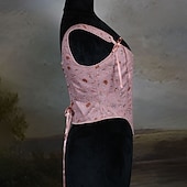 billige Topper-Kostymer i middelalderstil Renessanse Cottagecore Korsett Bodice Viking Bonde Blondér Blomstret Kostyme Dame Keltisk fantasi Halloween Karneval Ytelse LARP Ren Faire Voksne Korsett