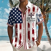  Per uomo 4 luglio, 250° anniversario degli Stati Uniti Bandiera degli Stati Uniti Noi, il popolo Camicia Camicia Estiva Camicia con Bottoni Manica Corta Patriotico All'aperto Ferie Estate Primavera
