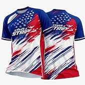  Men's Soccer Jersey Independence Day Geometric USA American Flag Running Top Athletic T-shirt Summer Color Block Short Sleeve Athleisure Spandex UPF 50 Quick Dry Moisture Wicking Breathable