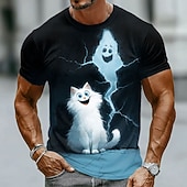  Herren Katze 3D Lustig T Shirt Kurzarm T-Shirt 3D-Druck Rundhalsausschnitt Hemd Übertrieben Designer Party Ferien Blau Schwarz 1 Schwarz Sommer Frühling Bekleidung S M L XL XXL XXXL