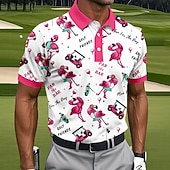 cheap Men's Golf Polo-Men's Animal Golf Polo Sports Polo Shirts Short Sleeve Polo Shirts Collared Shirts Casual Athleisure Buttons Spring &amp; Summer White Pink