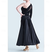 cheap Competition Wear-Ballroom Dance Dress Pleats Pure Color Splicing Women's Party Training Performance Long Sleeve High Spandex Polyester
