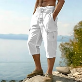 abordables Vacances-Homme Pantalons en Lin Pantalon capri Pantalon d'été Cordon de serrage Taille Élastique Multi-poches Uni Confort Respirant Longueur mollet Occasionnel Quotidien Extérieur Vacances Mode Bleu Noir Non