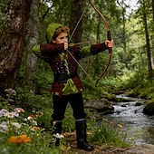 baratos Conjuntos-Conjunto Medieval Renascentista chique Calças Cinto Camisa com acessórios Manga Comprida Elfo Ranger Fantasia Para Meninos Fantasia Dia Das Bruxas Carnaval feira renascentista Crianças Camisa Calças