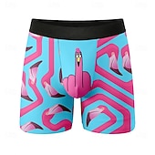  Per uomo Cartoni animati Fenicottero Uccello Boxer elasticizzati Costume nuoto a pantaloncino Pantaloncini da bagno boxer Divertente Casuale Casa Vacanza al Mare Fascia Elastica Traspirante