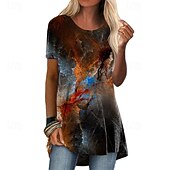 halpa Paidat-Naisten Paita Boho paita Pusero Painettu Ombre Kuvitettu Lippu Tyylikäs Klassinen Moderni Lyhythihainen Tiukka pyöreä kaula-aukko Pitkät topit Päivittäin Pyhäpäivä Bile Sininen Musta Valkoinen