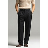  Leinenanzughose für Herren, plissiert, lockere Passform – leichte Sommerhose, lässige Freizeithose mit weitem, geradem Bein, erhältlich in Braun, Marineblau und Beige